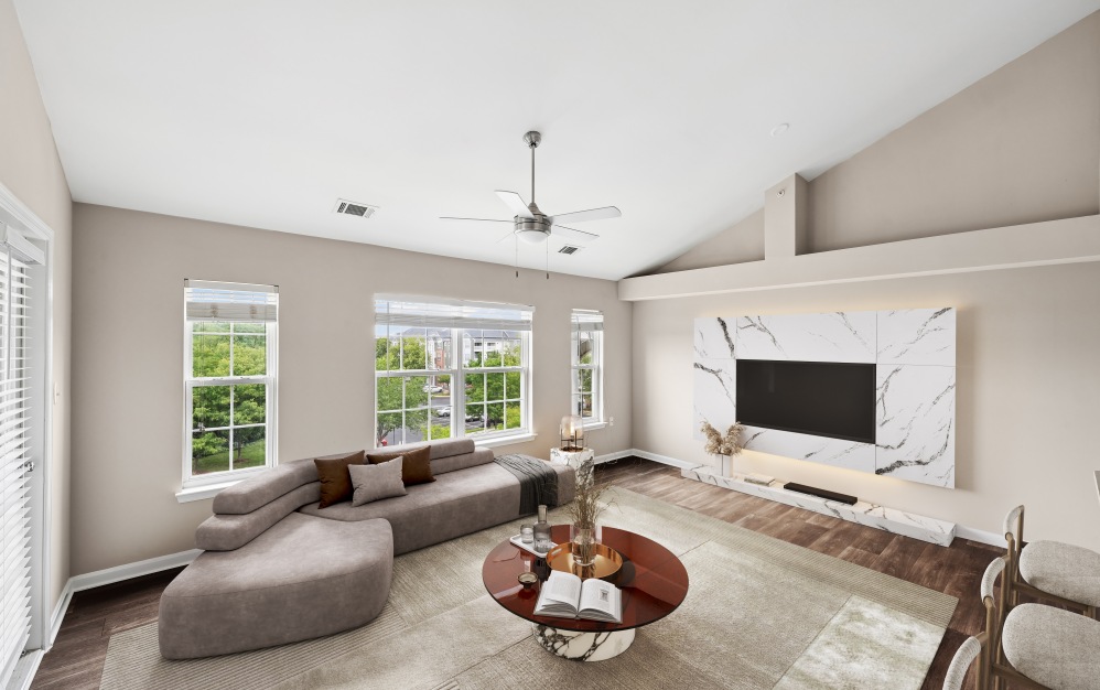 B1 - 2 bedroom floorplan layout with 1 bathroom and 893 square feet (Living Room, 3D)