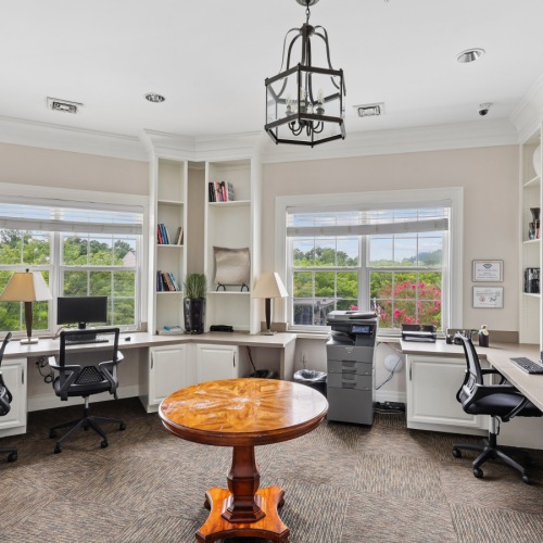 Coworking Lounge with computers and large desks
